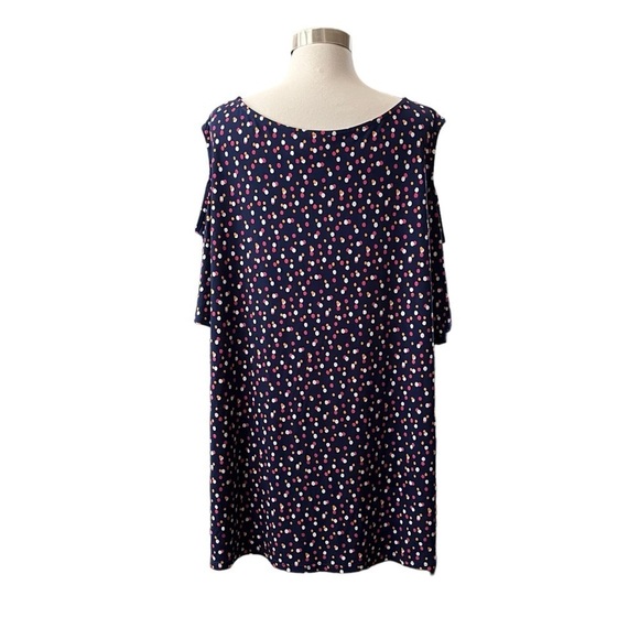 Leota Exclusively for Dia & Co Blue Polka Dot Cold Shoulder Top Size 3L Relaxed - Picture 4 of 8